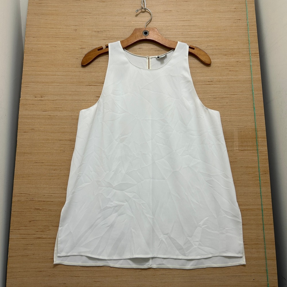 Vince White Jacquard Geometric Sleeveless Shell Blouse Top Large 6946